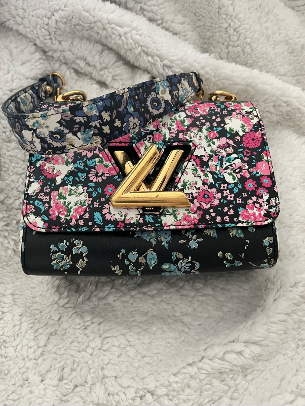 Louis Vuitton Floral Crossbody Bag with Gold Hardware - Pink & Black